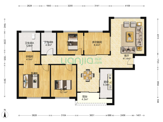 华发新城四期 4室1厅2卫 139平方