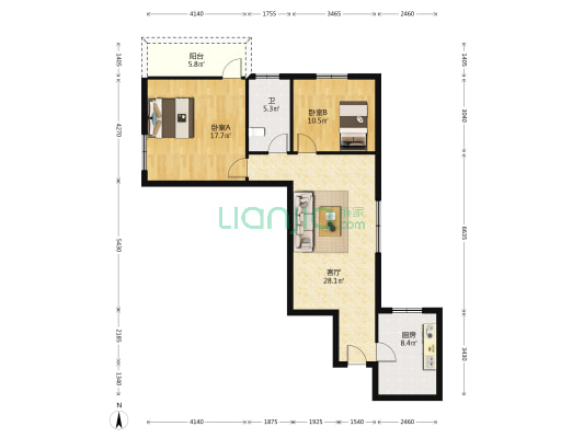 宝丽苑 2室1厅1卫 91平方