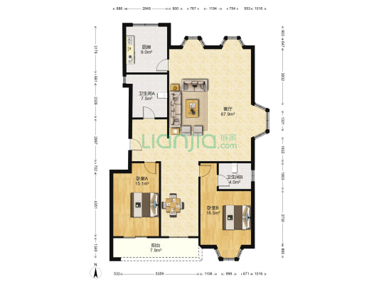 颐荣广场 2室1厅2卫 139平方