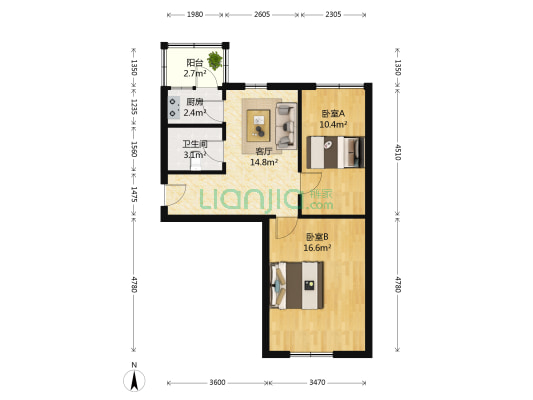 钟楼小区 2室1厅1卫 65平方