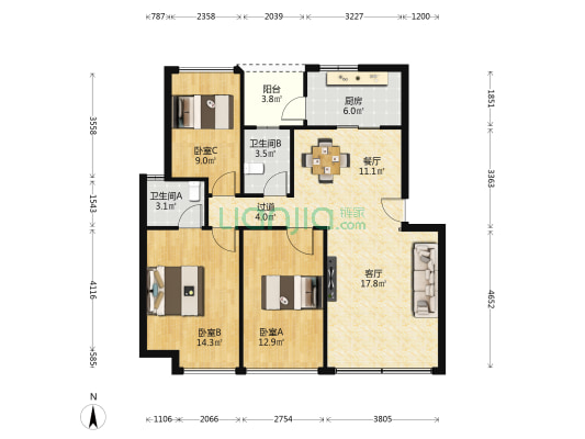 聚贤雅居 3室2厅2卫 92平方