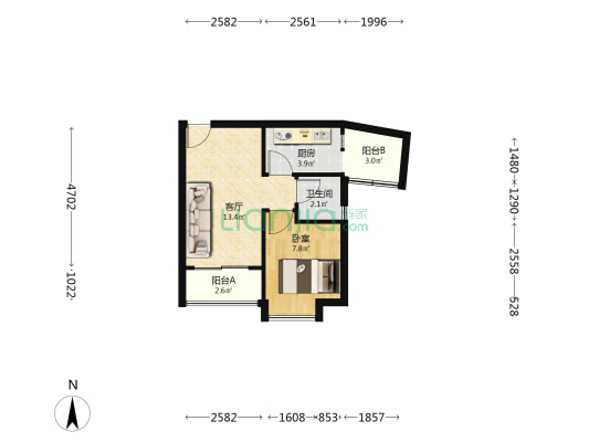 西湾和苑 1室1厅1卫 44平方
