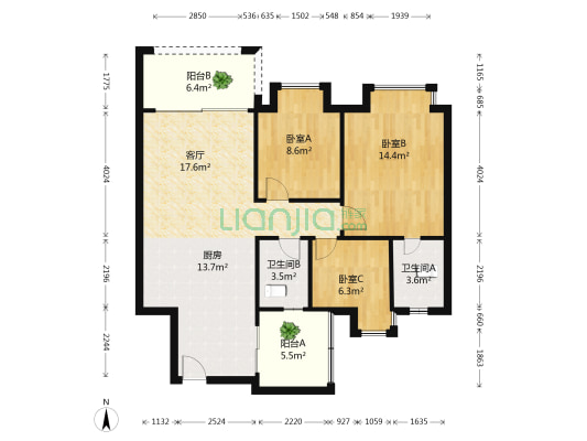 丽港花园 3室1厅2卫 95平方