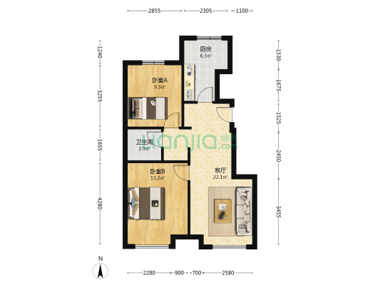 此房是边户，毛坯房，随意装修，名厨双明卫-户型图