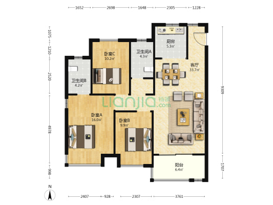 华润阜阳中心熙府 3室1厅2卫 116平方