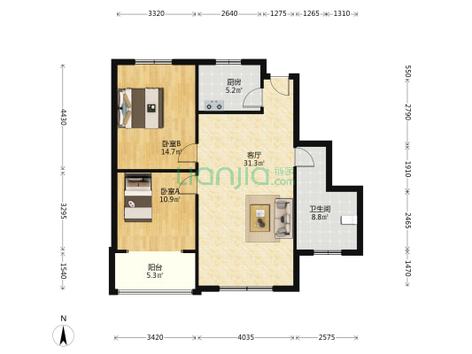 骄子公寓 2室1厅1卫 91平方