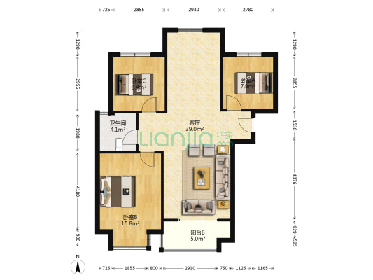 天伦湾一期 3室2厅 南 北-户型图