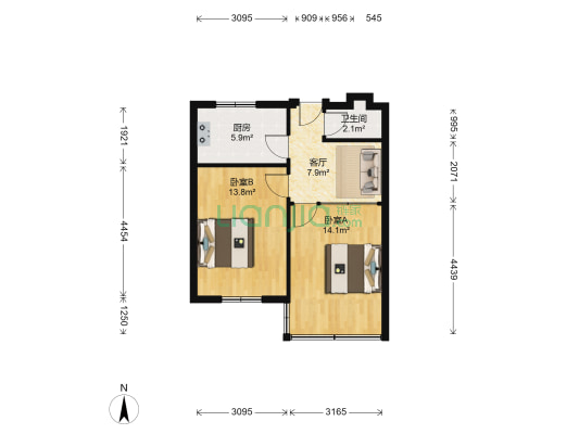 槐树街39号 2室1厅1卫 51平方