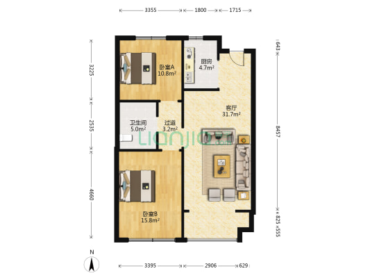 中航城两河流域三期 2室1厅1卫 87平方