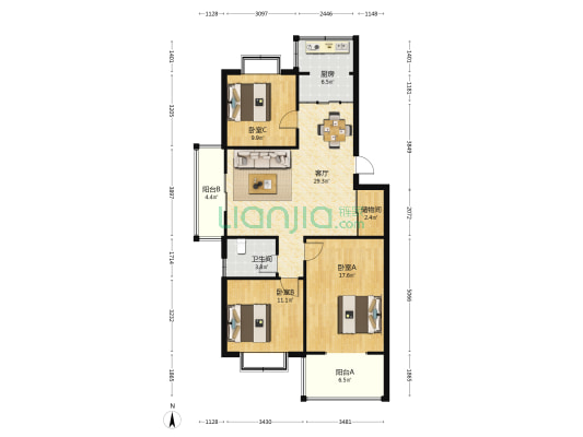 阳光花苑 3室1厅1卫 108平方