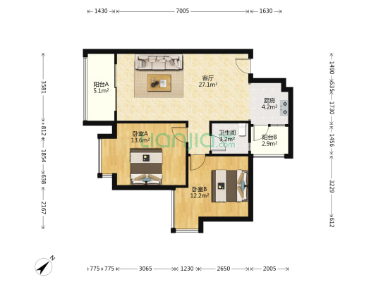 嘉和世纪城 2室1厅1卫 85平方