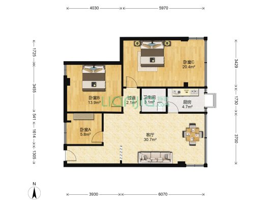 台中新居 3室1厅1卫 99平方