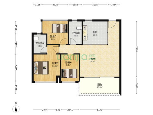 卓越柏奕府 3室1厅2卫 109平方