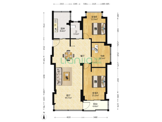 格林生活广场 3室1厅1卫 104平方