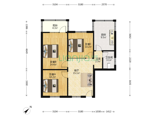 银都巷 3室1厅1卫 68平方