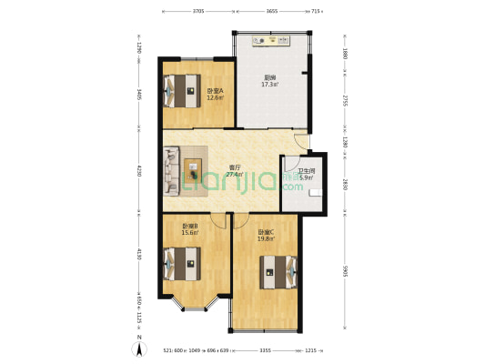 金衙庄公寓 3室1厅1卫 117平方