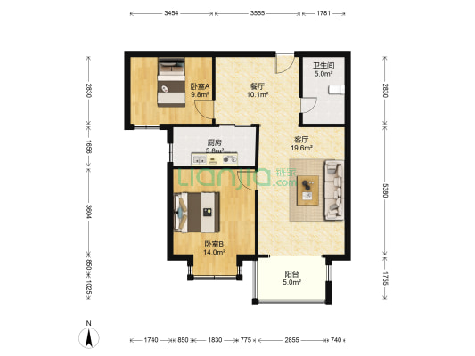 茉莉新城 2室2厅1卫 93平方