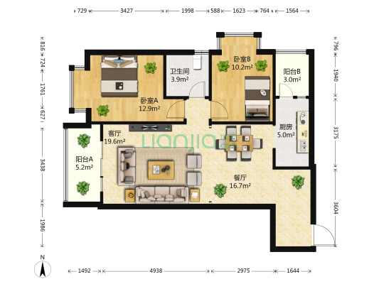 戎锦花园 2室2厅1卫 91平方
