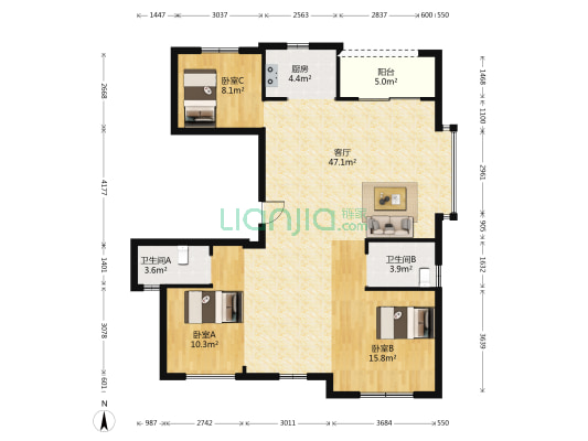御海锦园 3室1厅2卫 225平方