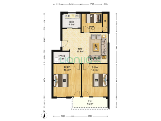 东港小区 3室1厅1卫 94平方
