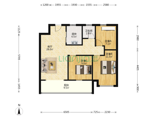 中梁·时代江来 3室1厅1卫 89平方