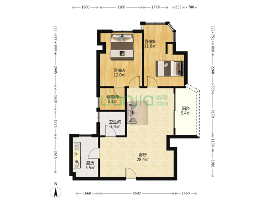 南新二路 2室1厅1卫 90平方