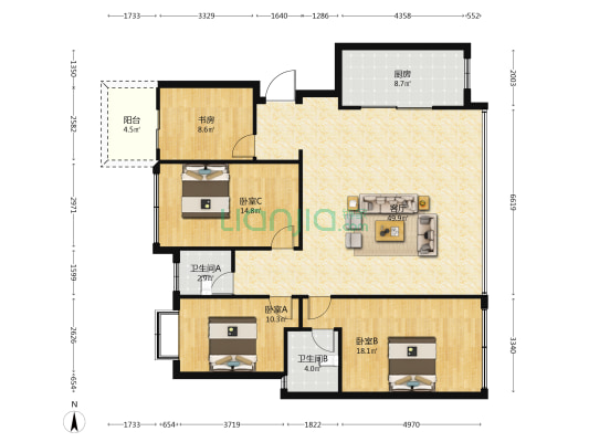 御临院 4室1厅2卫 131平方