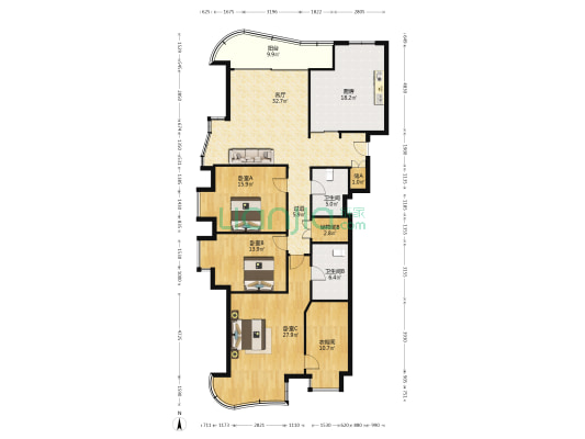 东雅新苑 3室1厅2卫 173平方