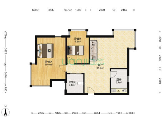 华宁景苑北区 2室1厅1卫 91平方