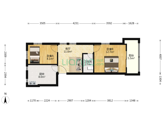 灵桥路677号 2室1厅1卫 60平方