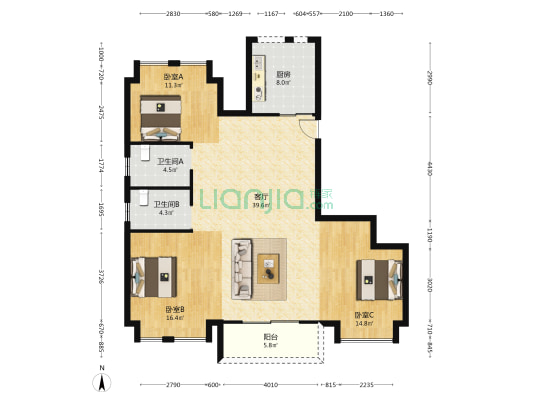 和盛佳苑 3室1厅2卫 126平方