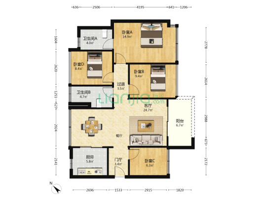 保利·越秀·金茂松湖云禧 4室1厅2卫 115平方