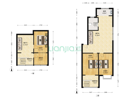 富贵留园 3室2厅1卫 137平方