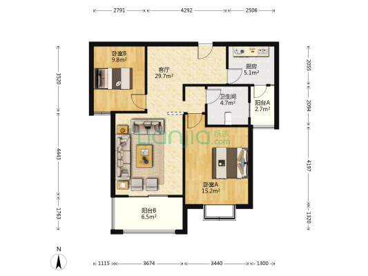 顶峰丽景嘉园 2室1厅1卫 100平方