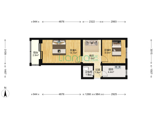李村东里 2室1厅1卫 55平方