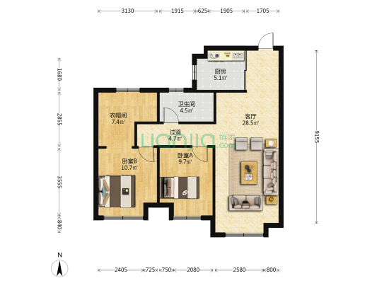 心怡嘉园 2室1厅1卫 96平方