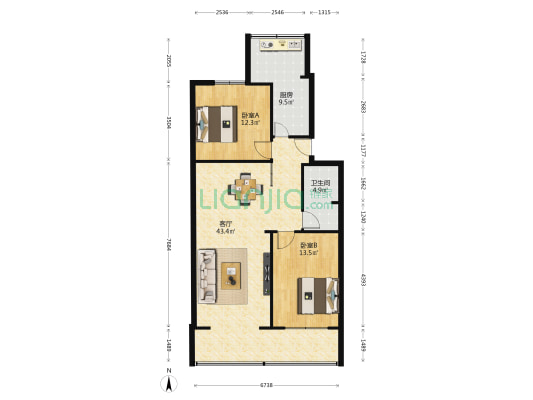 统战部家属院 2室1厅1卫 105平方