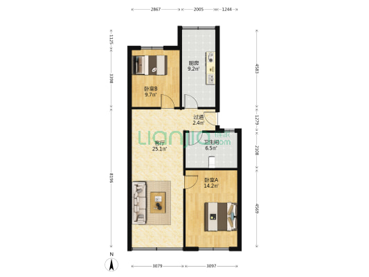 王家村小区 2室1厅1卫 88平方