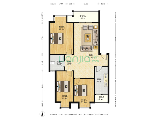 城埝小区 3室1厅1卫 108平方