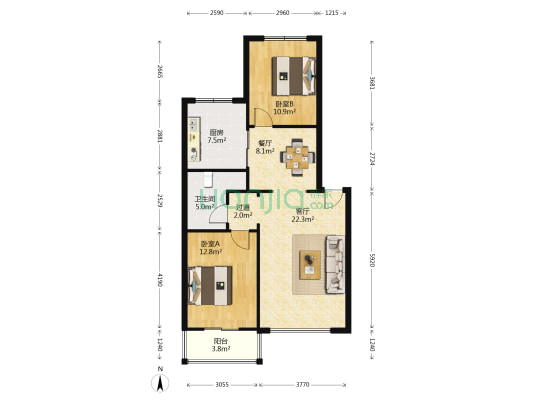 雅居铭品 2室2厅1卫 90平方