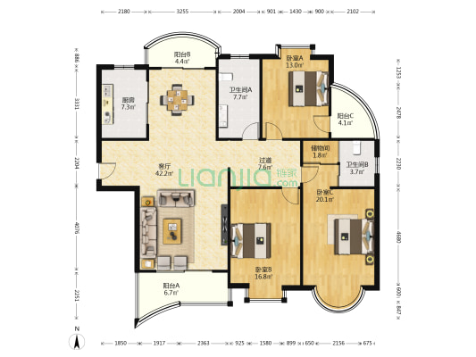 水印都市 3室1厅2卫 172平方