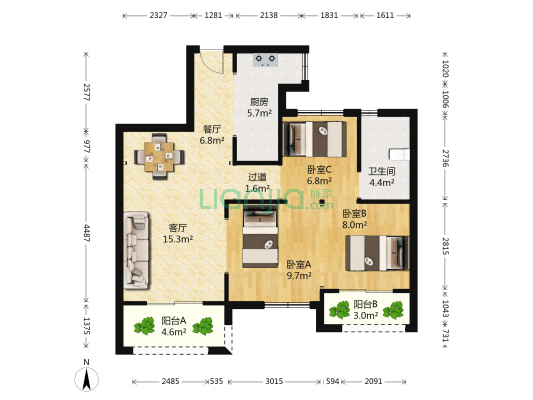 聚东德胜府 3室2厅1卫 84平方