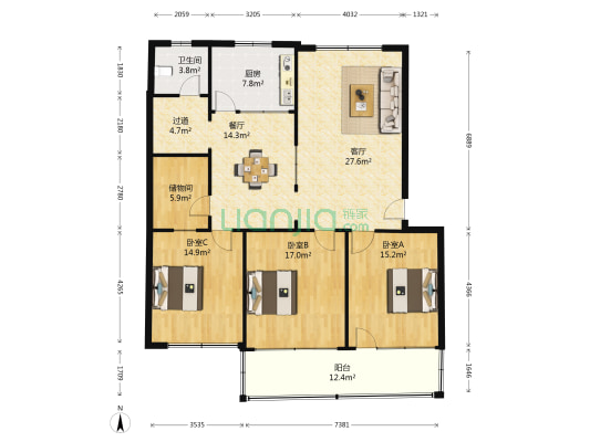 寿光圣都中学家属院 3室2厅1卫 144平方