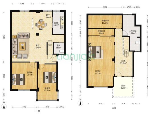 飞虹社区三区 3室2厅2卫 103平方