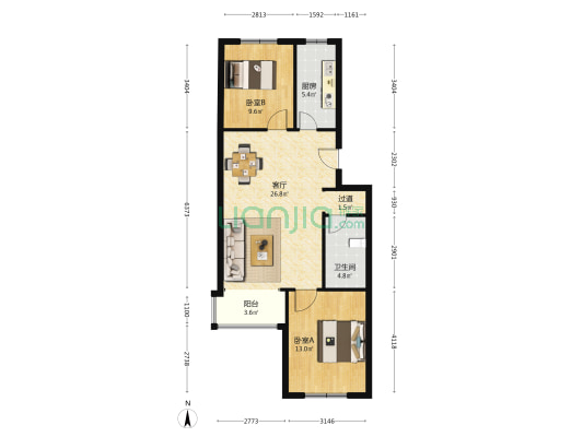香逸园 2室1厅1卫 85平方