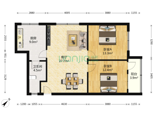 鑫隆苑 2室1厅1卫 80平方