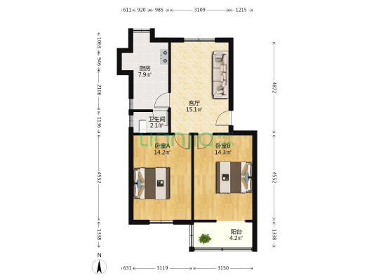 武汉食检所 2室1厅1卫 59平方