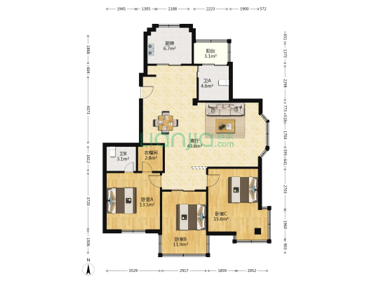 南都花城紫园 3室1厅2卫 139平方