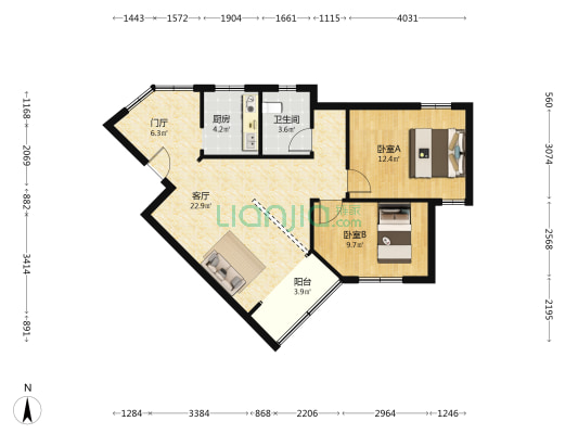 外贸大院 2室1厅1卫 85平方