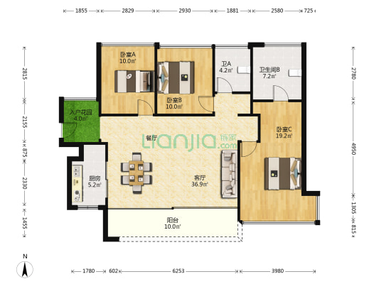 鹏瑞金玥湾 3室1厅2卫 128平方